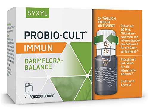 SYXYL ProBio-Cult Immun – Nahrungsergänzungsmittel mit Inulin, Vitamin A, Acerolasaft, Milchsäurebakterien und Selen – Abwehrkräfte von innen unterstützen – 7 Trinkflaschen