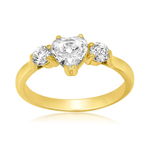 Aion Gold Ring 585 14K Gelbgold 3 Steine Herzring Damen Verlobungsring 48-62 57 (18,1 mm Ø)