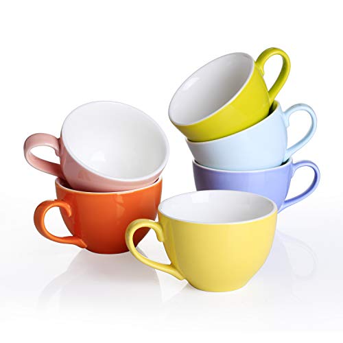Panbado, 6er Set Porzellan Tassen, 375 ml Kaffeetasse, Becherset, Kaffeebecher-Set, Frühstück Mug, Teetasse in 6 Farben für Geschirr Tafel-Zubehör
