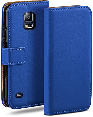 moex Klapphülle für Samsung Galaxy S5 / S5 Neo Hülle klappbar, Handyhülle mit Kartenfach, 360 Grad Schutzhülle zum klappen, Flip Case Book Cover, Vegan Leder Handytasche, Blau