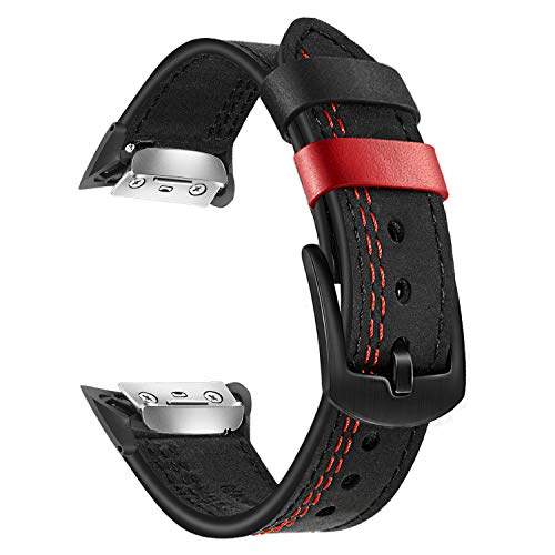 TRUMiRR Ersatz für Gear Fit 2 Armband, Doppelt Farbe Echtes Leder Uhrenarmband Edelstahl Verschluss Armband Sport Ersatzband für Samsung Gear Fit 2 SM-R360 / Fit2 Pro SM-R365 Smartwatch