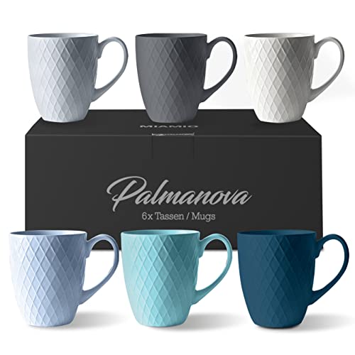 MIAMIO – 6 x 400 ml – Kaffeetassen Set / Becher– Moderne Keramik Tasse Matt – Kaffeetasse groß – Palmanova Kollektion (Ocean Blau)