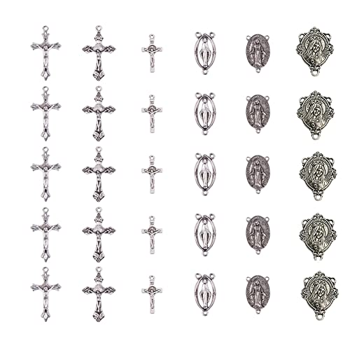 PandaHall Elite 30 Stück tibetischen Stil Kreuz Legierung Anhänger für DIY Schmuck Machen, 6 Stile, Antik Silber