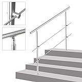 OUNUO Geländer Edelstahl Handlauf Treppengeländer Innen und Außen, 2 Pfosten, 120cm, mit 2 Querstreben für Treppen, Brüstung, Balkon