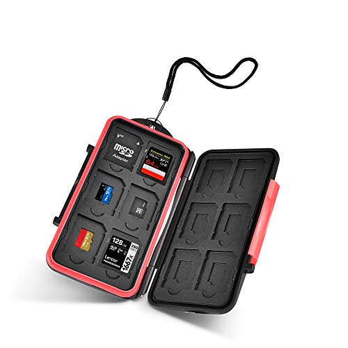 UTEBIT Speicherkarte Sd-Karte Tasche Mini SD Card Case Sd Organizer Schwarz Rot Speicherkartenetui Aufbewahrung Schutzbox Wasserdicht Schutzhülle mit Lanyard für 12 SD-Karten und 12 Mikro-SD-Karten