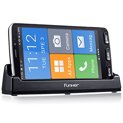 Funker E500i Easy SMART Smartphone 4G mit Whatsapp für Senioren, SOS-Taste, physische Tasten für einfachere Bedienung, Ladestation, XXL-Symbole, 5,5' HD-Zoll-Display