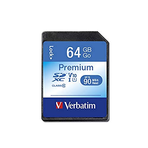 Verbatim Premium U1 SDXC Speicherkarte - 64 GB - SD Karte für Full HD Videoaufnahmen - Karte mit integriertem Schreibschutz - Speicherkarte schwarz - SD Speicherkarte für ua. Kamera und PC