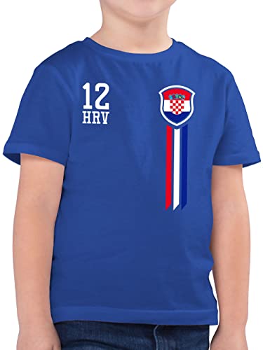 Fussball WM 2022 Fanartikel Kinder - 12. Mann Kroatien Fan-Shirt - 116 (5/6 Jahre) - Royalblau - Trikot Kroatien 2021 - F130K - Kinder Tshirts und T-Shirt für Jungen