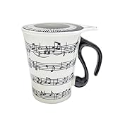 Binnan Keramik Musik Becher,Weiß Kaffeetasse Musik Tasse mit Deckel und Bass förmigen Griff