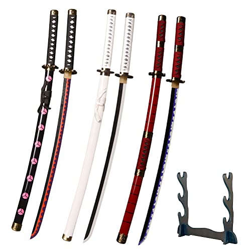 kljhld Bambus Anime Schwert Cosplay Schwert, Roronoa Zoro Katana Schwert dreiteiliges Set, Shusui Katana&Wado Ichimonji Katana&Sandai Kitetsu Katana 103cm/40 Zoll