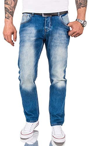 Rock Creek Herren Jeans Hose Comfort Fit Jeans Herrenjeans Herrenhose Denim Stonewashed Basic Weites Bein Raw RC-3119 Blau W34 L32