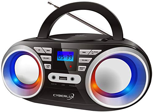 Tragbarer CD-Player | LED-Discolichter | Boombox | CD/CD-R | USB | FM Radio | AUX-In | Kopfhöreranschluss | 20 Speicherplätze | Kinder Radio | CD-Radio | Kompaktanlage (Black/Sunny Silver)