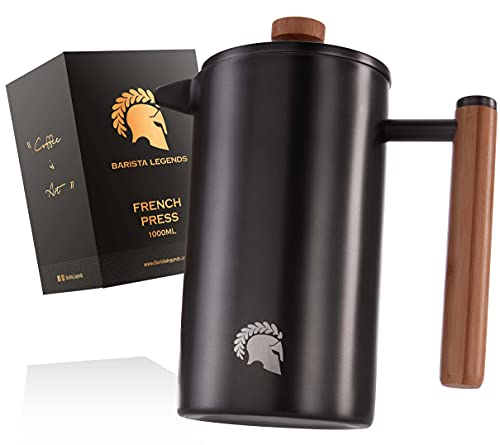 Barista Legends® French Press Edelstahl Thermo Kaffeepresse (1 Liter) - Kaffeebereiter Doppelwandig für länger frischen Filterkaffee - Auch als Kaffeezubereiter beim Camping geeignet!