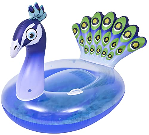 Jilong SunClub Pfau Peacock XXL Schwimmtier 145x94x94cm Reittier Wasserspielzeug mit 2 Haltegriffen Luftmatratze aufblasbar mit Glitzer