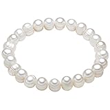 Valero Pearls Damen-Armband elastisch Hochwertige Süßwasser-Zuchtperlen in ca. 8 mm Barock weiß 19 cm - Perlenarmband mit echten Perlen weiss 446665