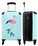 NoBoringSuitcases.com® Kinderkoffer Teenager Mädchen Geschenke Trolley Handgepäck Koffer Suitcase Rollkoffer Kinder - Flamingo - Rosa - Blau - Kinder Koffer Madchen, 55x40x20