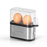 GOURMETmaxx Eierkocher für 2 Eier | Elektrischer, energiesparsamer Egg Cooker mit einfacher Bedienung für perfekte Frühstückseier | Mit Messbecher & Ei-Pick | Kompaktes Design & BPA frei [Edelstahl]