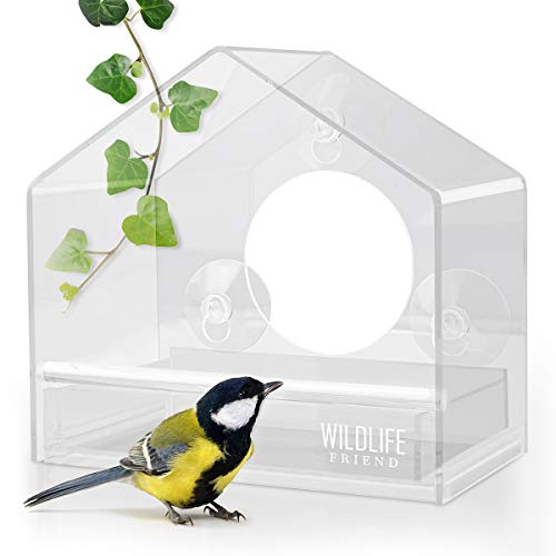 WILDLIFE FRIEND I Fenster-Futterhaus für Wildvögel - Transparent I Vogelhaus mit Saugnäpfen, Futterspender, Vogelfutterhaus mit herausnehmbarer Futterkassette für Wildvögel [Flexi]