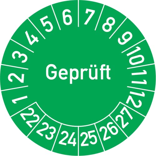 Geprüft Prüfplakette, 100 Stück, in verschiedenen Farben und Größen, Prüfetikett Prüfsiegel Plakette (25 mm Ø, Grün)
