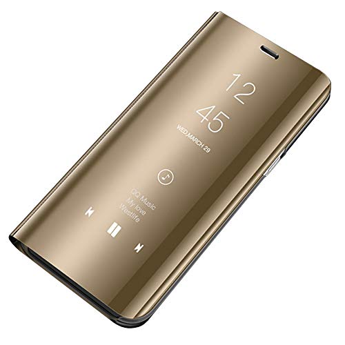 CXvwons Galaxy S8 Plus Hülle, S8 Plus Handyhülle Spiegel Schutzhülle Flip Tasche Case Cover für Galaxy S8 Plus, Stand Mirror Handyhülle Leder Hülle für Samsung Galaxy S8 Plus (Gold)