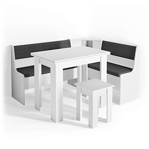 Vicco Eckbankgruppe Roman, Weiß/Anthrazit, 150 x 120 cm mit Tisch