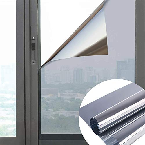 All--In Sonnenfolie Fensterfolie Selbsthaftend Sichtschutzfolie Anti-UV Spiegelfolie Statische Wärmeisolierung Fenster Schutzfolie 60 x 200cm, Silber