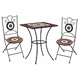 Chusui 3-TLG. Bistro-Set, Bistrotisch Mit 2 Stühlen, Gartenset Tisch Und Stühle, Balkontisch Klein, Bistroset, Mosaik Keramik Terrakotta und Weiß