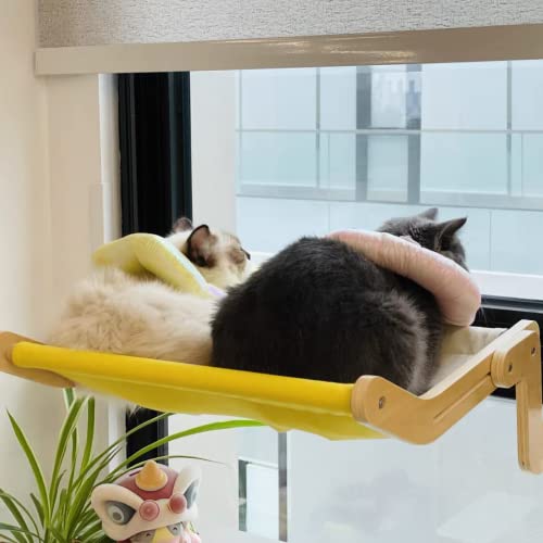MEWOOFUN Katzen Hängematte Fensterplätze für Katzen Fensterbankliege Katzenhängebett Fenster Platzsparendes Design bis zu 18kg (Yellow/Grey)