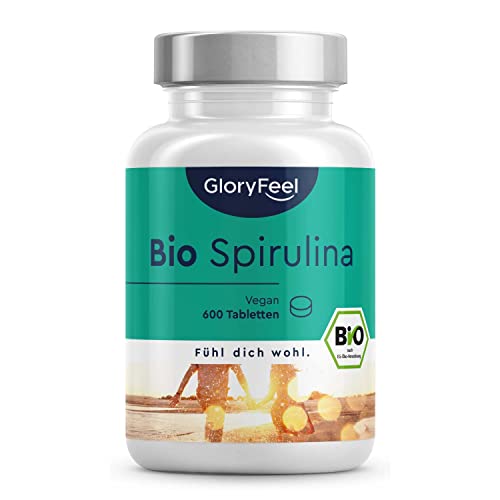 Bio Spirulina mit 500mg pro Pressling - 600 Tabletten - Hochdosiert mit 3.000mg pro Tagesdosis - Zertifizierte Bio-Qualität - 100% Vegan, laborgeprüft, ohne Zusätze in Deutschland hergestellt