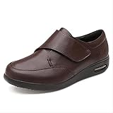 ZKK Gesundheits-Schuh elastisch bequem,Freie Lederschuhe mit Klettverschluss, rutschfeste und Dicke ältere Schuhe,Einstellbare Bequeme Diabetes Schuh,Brown-45