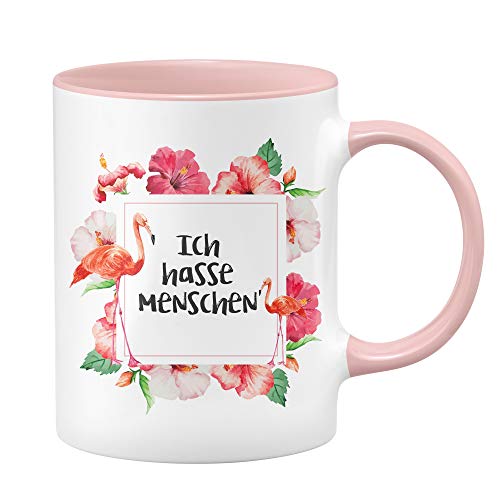 Flamingo Tasse - Ich Hasse Menschen - Kaffeetasse - lustige Tassen - witzige Tassen - rosa Tasse