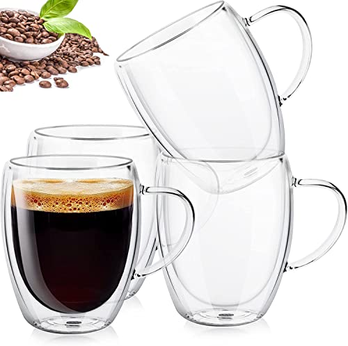 350 ml Doppelwandige Kaffeetassen und Becher aus Glas, Hitzebeständig/ Wärmeisolierend, Becher für Heiße/ Kalte Getränke, Cappuccino Latte Macchiato Gläser, Spülmaschinenfest, für Heiße Getränke, Tee