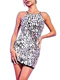 Ushiny Pailletten Bodycon Kleider Schwarz Elegantes Kleid Sparkly Party Mini Kleid Club Outfit für Frauen und Mädchen