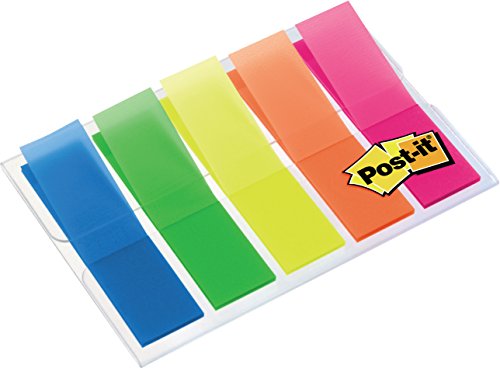Post-it 683HF5 Index, 5 x 20 durchgefärbte Haftstreifen im Etui (11,9 x 43,2 mm) blau, grün, gelb, orange, pink