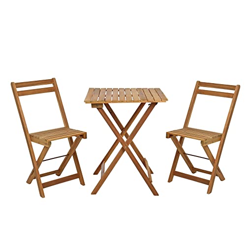 ESTEXO Balkonset 3tlg. Klapptisch + 2 Stühle aus Holz, Gartenset, Bistro, Set, Garnitur