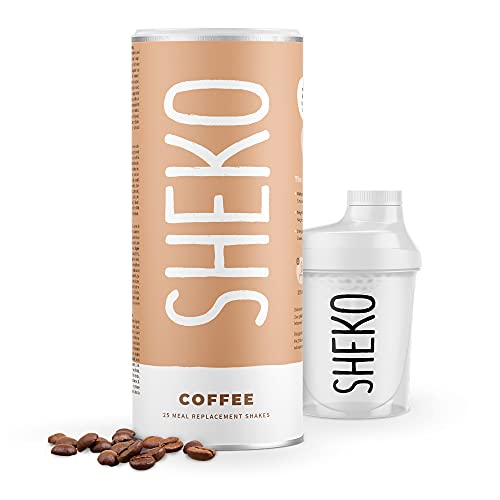 SHEKO Kaffee Mahlzeitersatz Shake mit Shaker | 25 cremige Abnehmshakes | Nur 200kcal, Glutenfrei & Natürlich lecker | Diät Shakes zum Abnehmen
