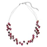 Bulinlin Damen Silber Perlenkette mit Kristall Statement Mehrreihige Boho Choker Halskette Modeschmuck Geburtstagsgeschenke für Frauen（15-Red）
