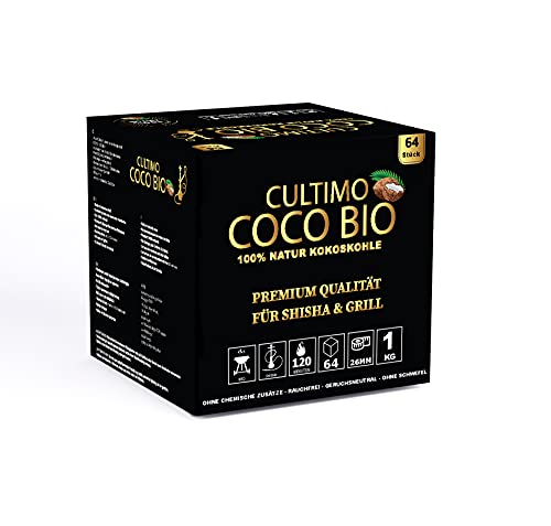 Cultimo Coco Bio Shishakohle 1KG | 100% Natur Kokoskohle | Organic Bio | ohne chemische Zusätze | Shisha Kohle BBQ | 26mm Cube