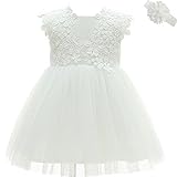 AHAHA Baby Mädchen Prinzessin Kleid Blumenmädchenkleid Taufkleid Festlich Kleid Hochzeit Partykleid Festzug Babybekleidung Weiß - 3M/3-6Monat