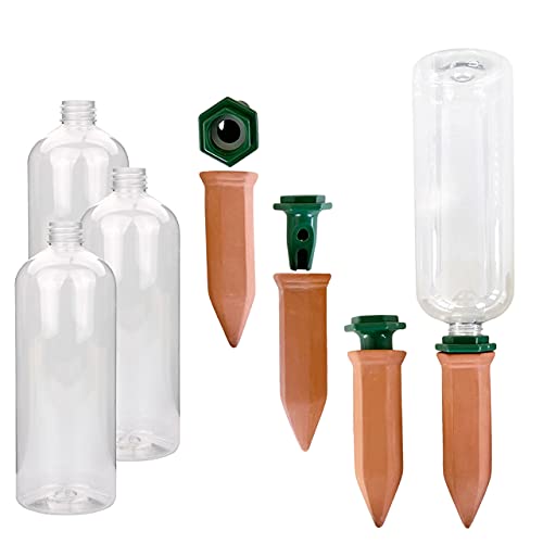 Quality-Collection 4er Set - Wasserspender Tonkegel mit Adapter und PET Flaschen 750 ml Bewässerungsspikes