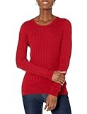 Amazon Essentials Damen Leichter Langarm-Pullover Mit Rundhalsausschnitt Mit Zopfmuster (Erhältlich In Übergröße), Rot, S