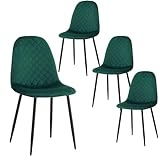 Homcasa Esszimmerstühle Küchenstuhl Polsterstuhl Wohnzimmerstuhl Sessel mit Rückenlehne, Sitzfläche aus Samt, Metallbeine (Grün, 4er Set)