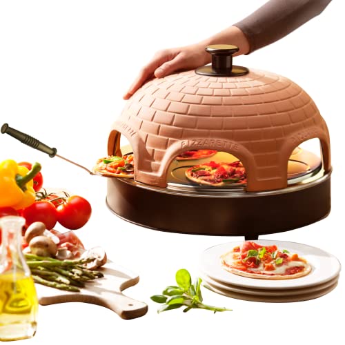 Emerio Pizzaofen, PIZZARETTE das Original, 1 handgemachte Terracotta Tonhaube, patentiertes Design, für Mini-Pizza, echter Familien-Spaß für 6 Personen, PO-115984
