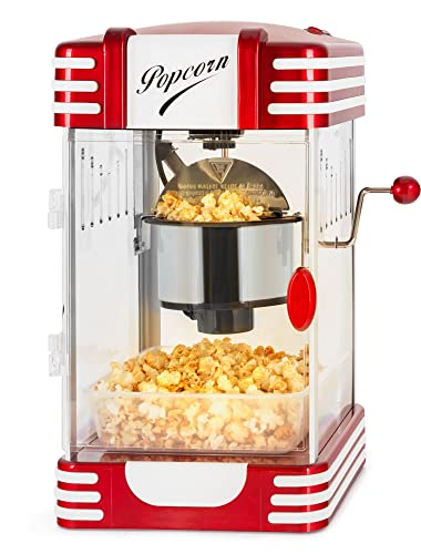 Stagecaptain PCM-300 Popcorn Maschine - Retro-Design - Kurze Aufheizzeit - Mit Dosierlöffeln - Problemlose Reinigung - Dekorative Innenbeleuchtung - Rot/Weiß