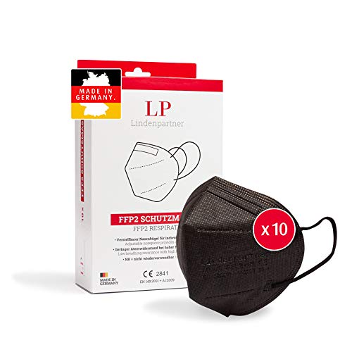 ProPulsan Lindenpartner FFP2 Maske Schwarz 10 Stück, Made in Germany, CE Zertifizierte, Hygienische Atemschutzmaske
