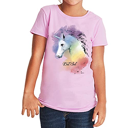 DelSol Youth Girls Crew Tee - Watercolor Unicorn, Lilac T-Shirt - Changes from Blue & White to Vibrant Colors in The Sun - 100% Combed, Ring-Spun Cotton, Short Sleeve - Size YM