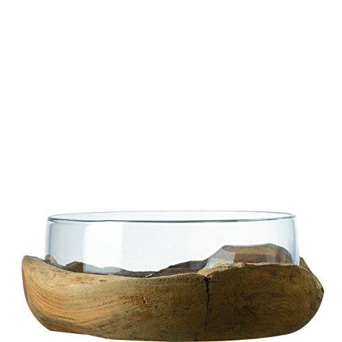 Leonardo Terra, Deko Schale aus Glas mit Teaksockel, handgefertigte, runde Glasschale mit Fuß aus Teak-Holz, ‎Unikat, Höhe: 28 cm, 084411, 1 Stück