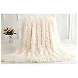 VasKinRey Kuscheldecke 200 x 230 cm Elfenbeinweiß Tagesdecke Lange Haare Flauschig Weiss Decke Klimaanlage Decke für Couch Bett