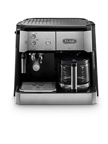 De'Longhi Kombikaffeemaschine BCO 421.S – Kaffeemaschine mit Espresso-Siebträger und Filterkaffee-Funktion inkl. Milchaufschäumdüse, Glaskanne & Wasserfilter-System, Edelstahl/Schwarz