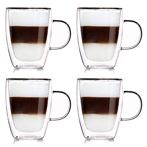 ORION GROUP Thermogläser 4 Stück Kaffeegläser Doppelwandig Teeglas Kaffeeglas Doppelwandiges Doppelwandige Gläser Thermoglas für KAFFEE Latte Cappuccino Tee 300 ml